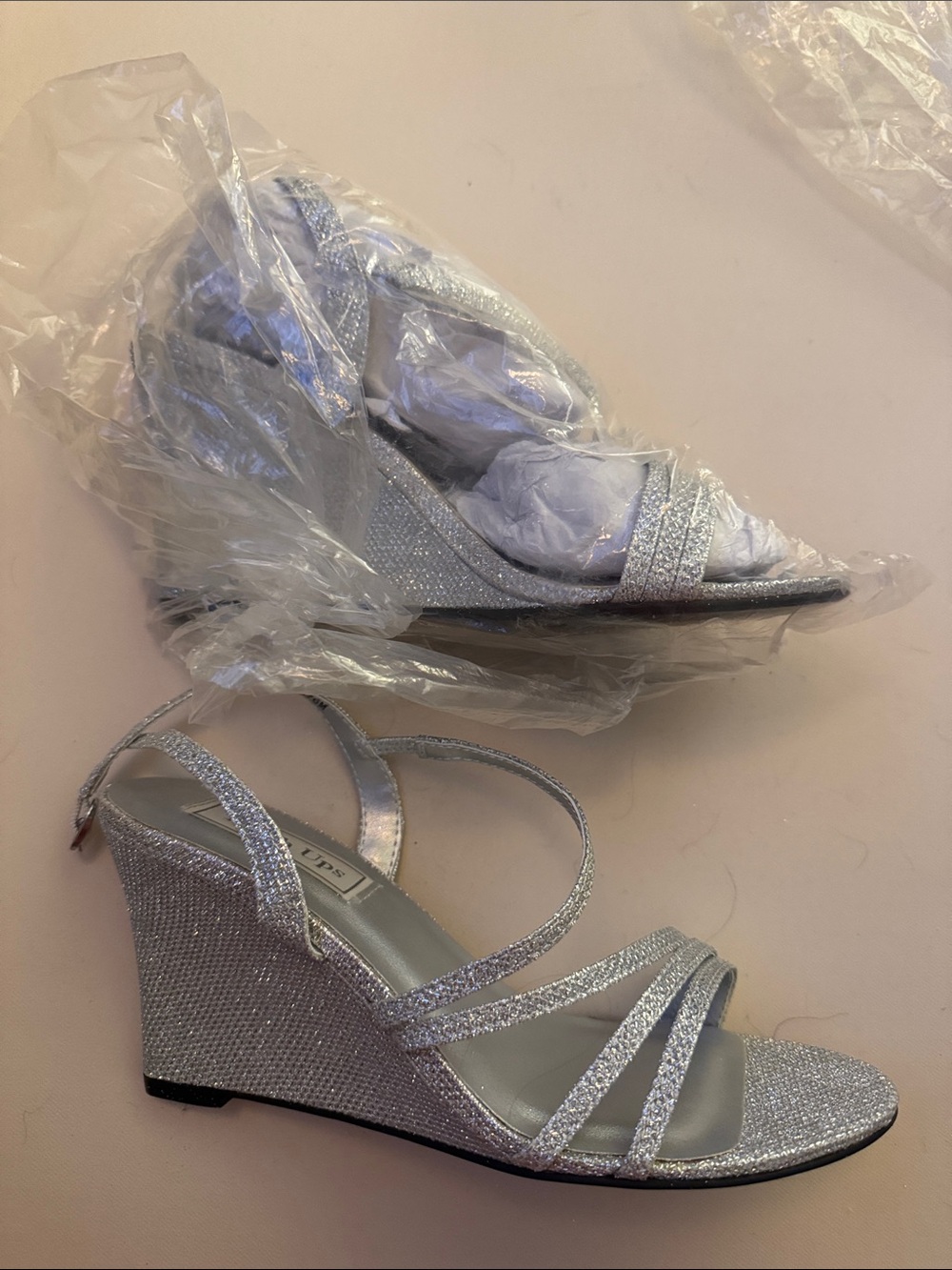 Touch Ups Silver Glitter Wedge Sandals
